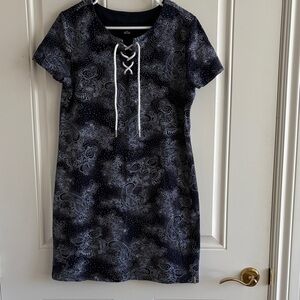 Tommy Hilfger Navy Paisley Lace-Up Dress L